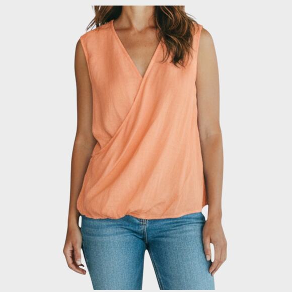 Liz Claiborne Womens Wrap Top Medium Rayon Polyester Coral Pink Orange - Picture 1 of 9